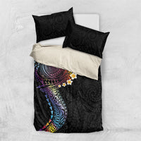 Hawaiian Tribal Tattoo and Plumeria Bedding Set Polynesian Pattern Rainbow