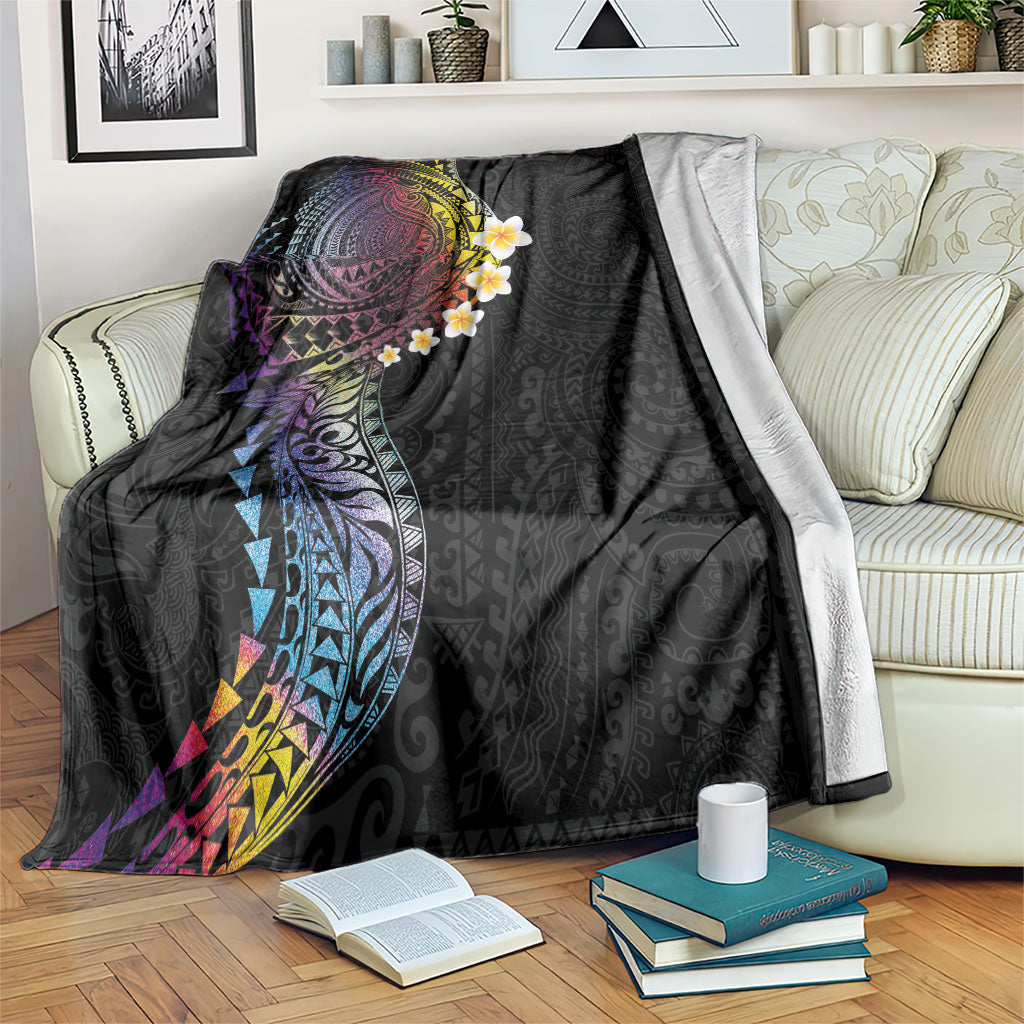 Hawaiian Tribal Tattoo and Plumeria Blanket Polynesian Pattern Rainbow