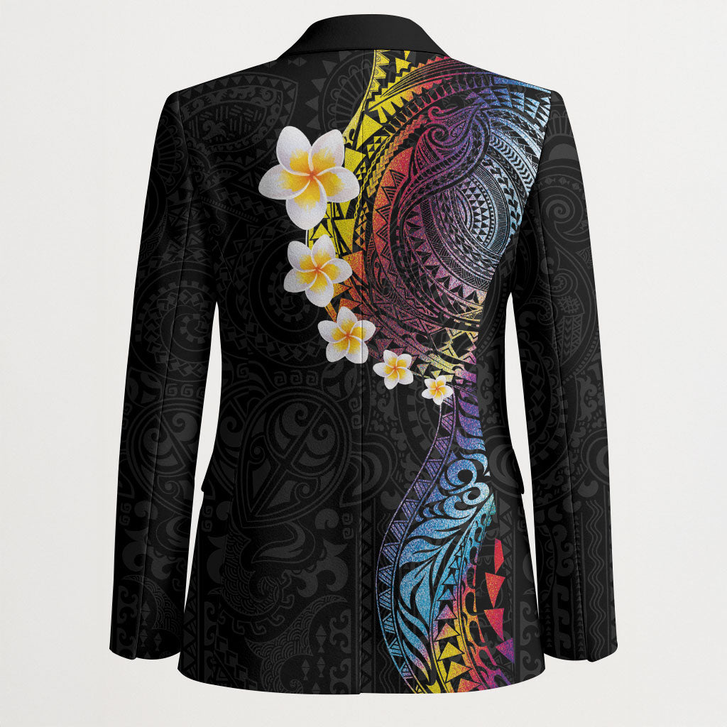 Hawaiian Tribal Tattoo and Plumeria Blazer Polynesian Pattern Rainbow