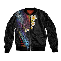 Hawaiian Tribal Tattoo and Plumeria Bomber Jacket Polynesian Pattern Rainbow