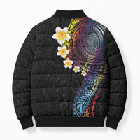 Hawaiian Tribal Tattoo and Plumeria Bomber Puffer Jacket Polynesian Pattern Rainbow