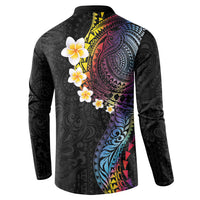 Hawaiian Tribal Tattoo and Plumeria Button Sweatshirt Polynesian Pattern Rainbow