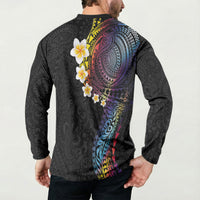 Hawaiian Tribal Tattoo and Plumeria Button Sweatshirt Polynesian Pattern Rainbow