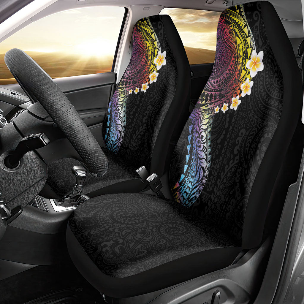 Hawaiian Tribal Tattoo and Plumeria Car Seat Cover Polynesian Pattern Rainbow