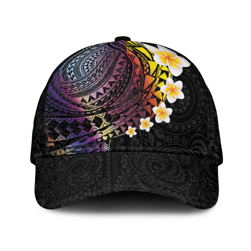 Hawaiian Tribal Tattoo and Plumeria Classic Cap Polynesian Pattern Rainbow