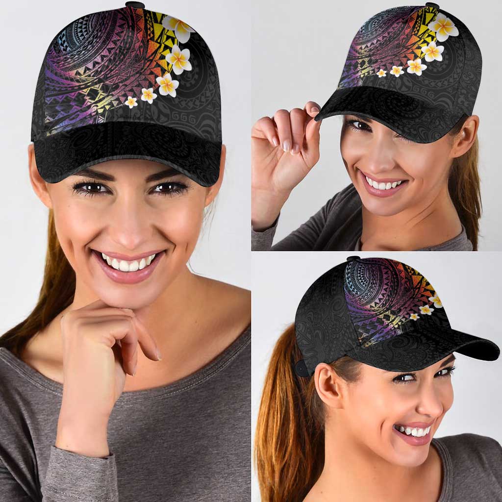 Hawaiian Tribal Tattoo and Plumeria Classic Cap Polynesian Pattern Rainbow