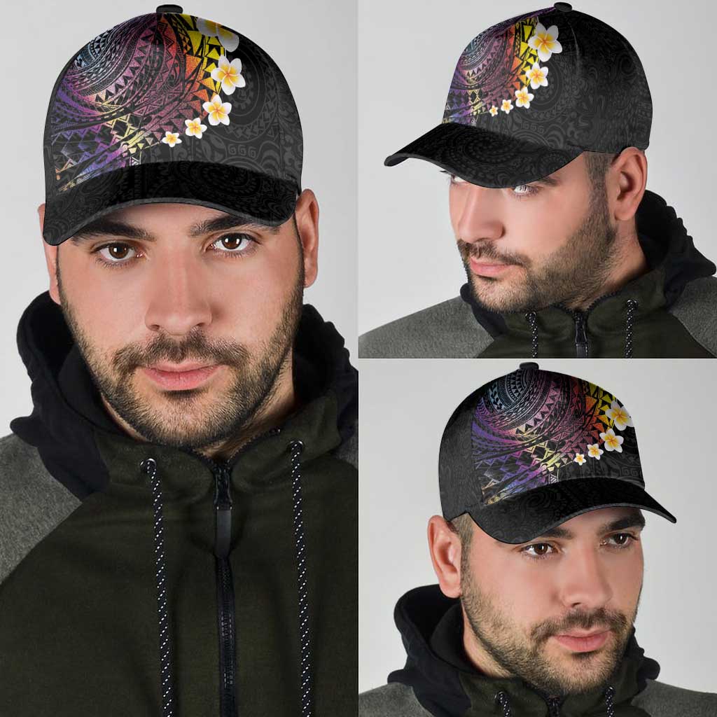 Hawaiian Tribal Tattoo and Plumeria Classic Cap Polynesian Pattern Rainbow