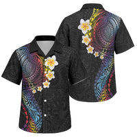 Hawaiian Tribal Tattoo and Plumeria Family Matching Off The Shoulder Long Sleeve Dress and Hawaiian Shirt Polynesian Pattern Rainbow