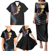 Hawaiian Tribal Tattoo and Plumeria Family Matching Puletasi and Hawaiian Shirt Polynesian Pattern Rainbow