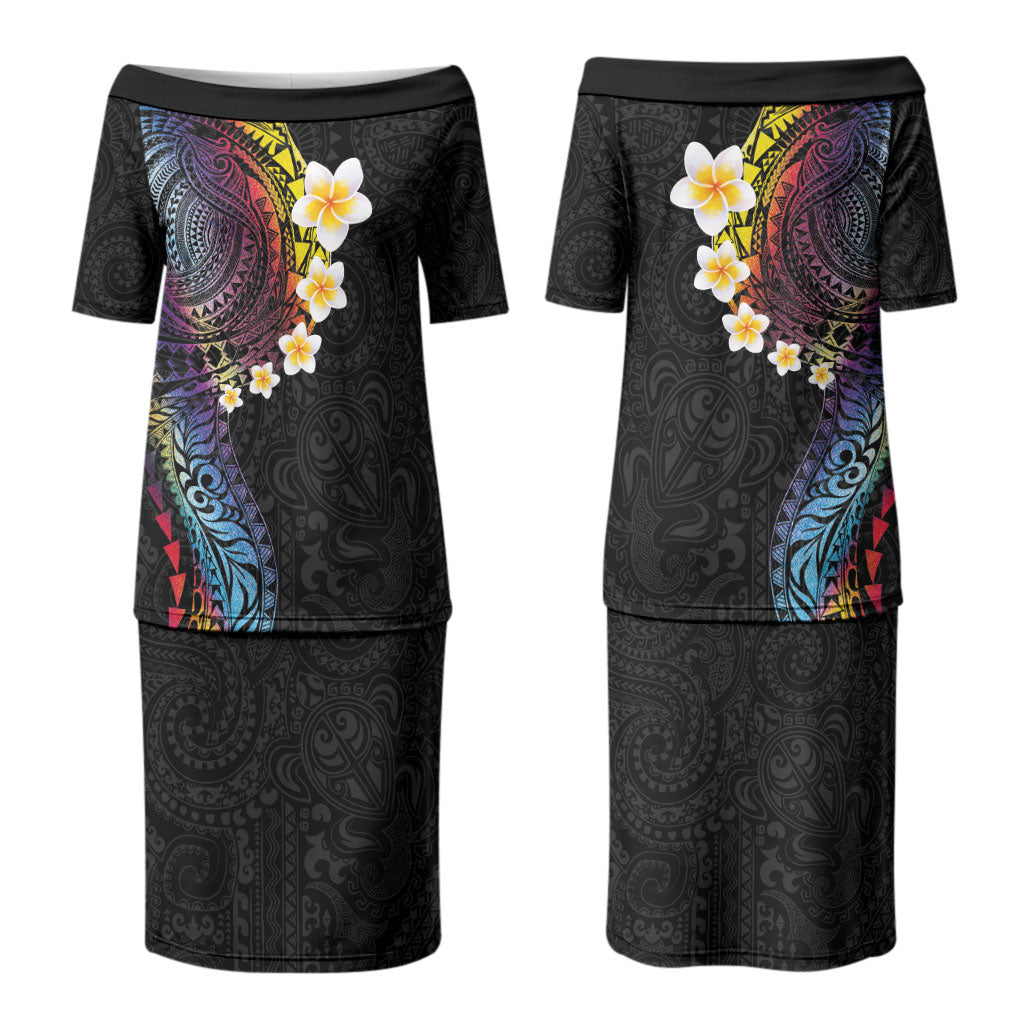 Hawaiian Tribal Tattoo and Plumeria Family Matching Puletasi and Hawaiian Shirt Polynesian Pattern Rainbow