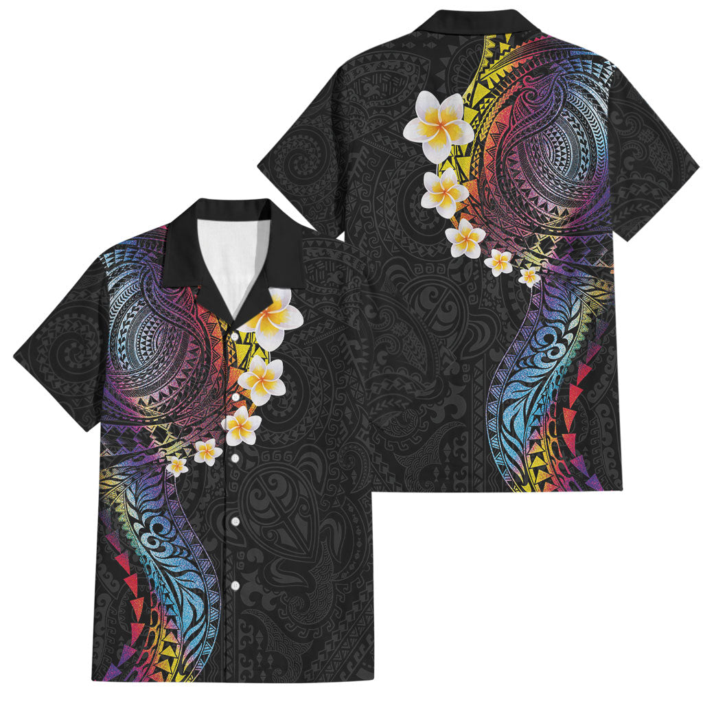 Hawaiian Tribal Tattoo and Plumeria Family Matching Puletasi and Hawaiian Shirt Polynesian Pattern Rainbow