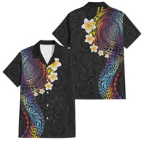 Hawaiian Tribal Tattoo and Plumeria Family Matching Short Sleeve Bodycon Dress and Hawaiian Shirt Polynesian Pattern Rainbow
