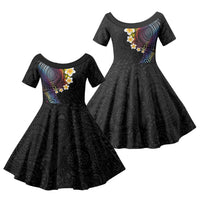 Hawaiian Tribal Tattoo and Plumeria Family Matching Short Sleeve Bodycon Dress and Hawaiian Shirt Polynesian Pattern Rainbow