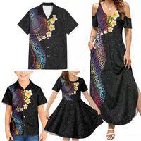 Hawaiian Tribal Tattoo and Plumeria Family Matching Summer Maxi Dress and Hawaiian Shirt Polynesian Pattern Rainbow