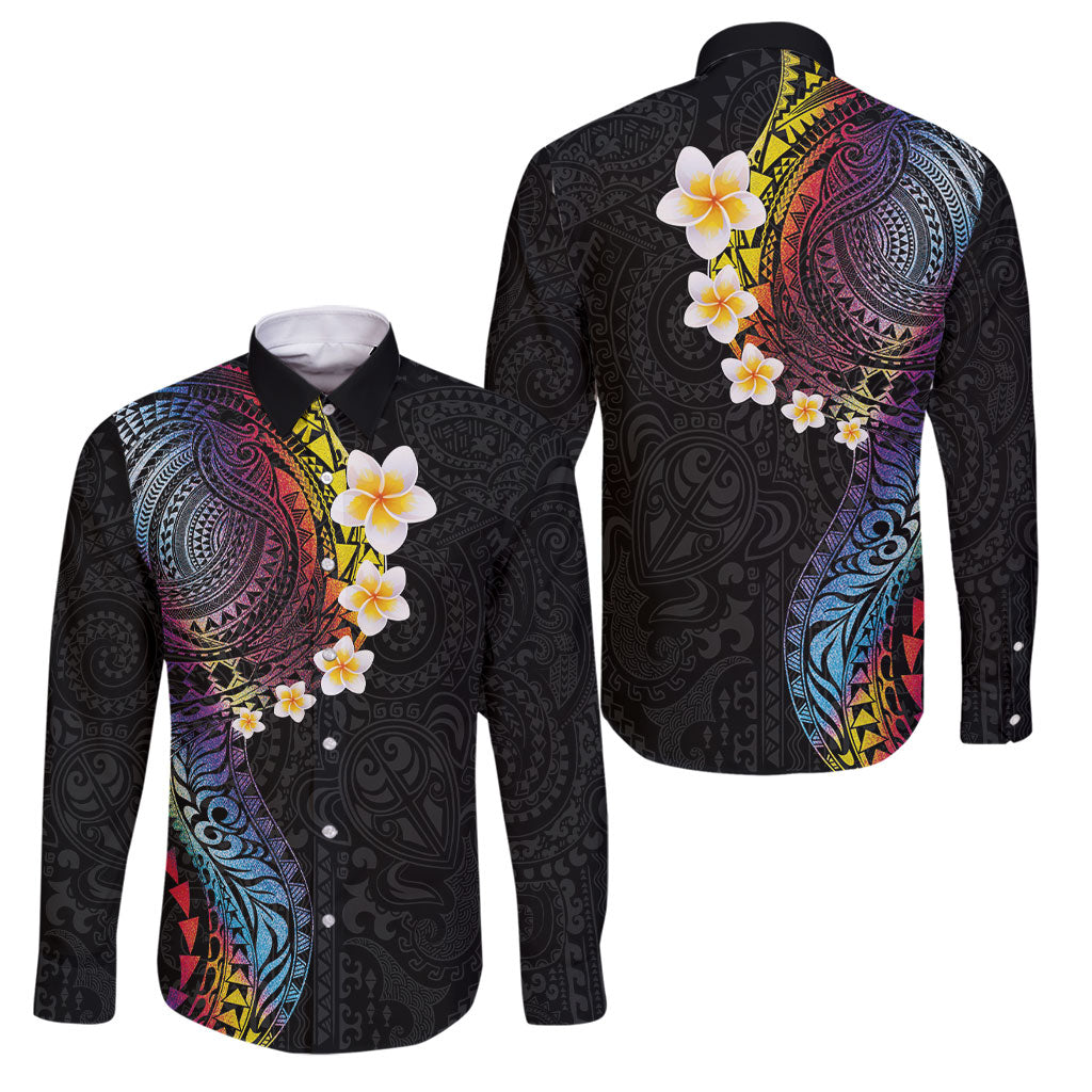 Hawaiian Tribal Tattoo and Plumeria Family Matching Summer Maxi Dress and Hawaiian Shirt Polynesian Pattern Rainbow