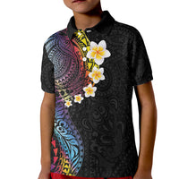 Hawaiian Tribal Tattoo and Plumeria Kid Polo Shirt Polynesian Pattern Rainbow