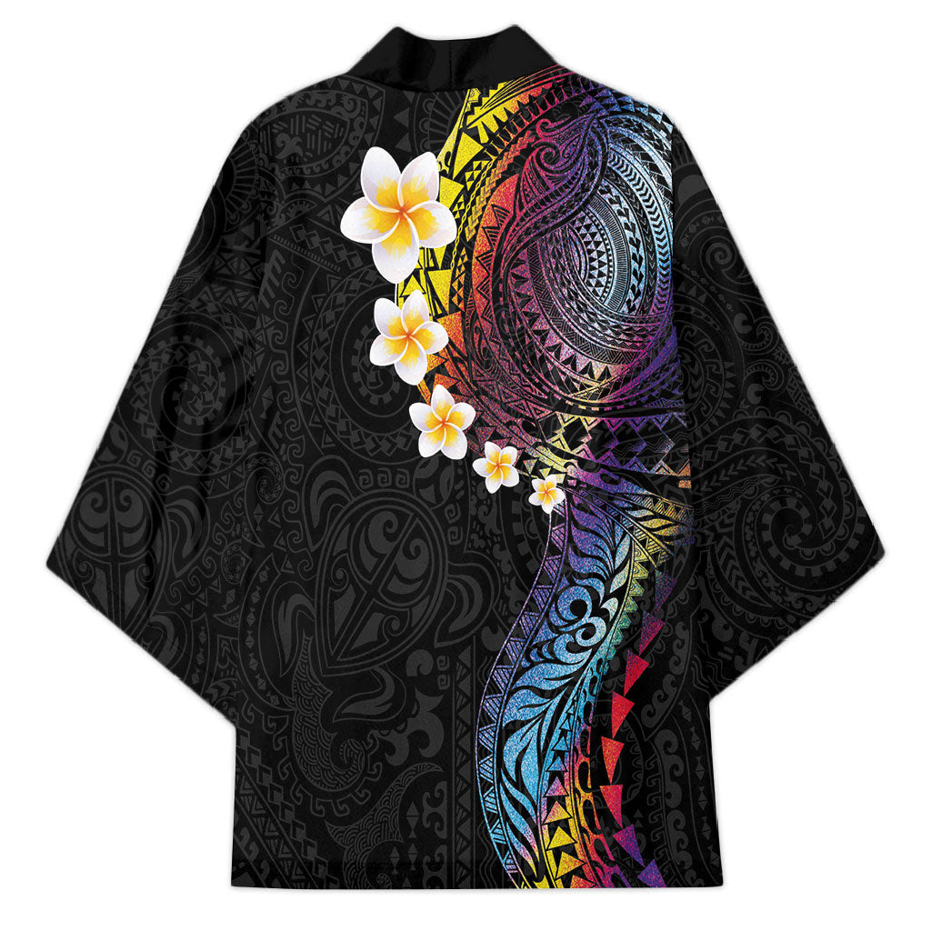 Hawaiian Tribal Tattoo and Plumeria Kimono Polynesian Pattern Rainbow