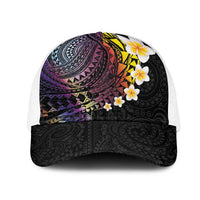 Hawaiian Tribal Tattoo and Plumeria Mesh Trucker Cap Polynesian Pattern Rainbow