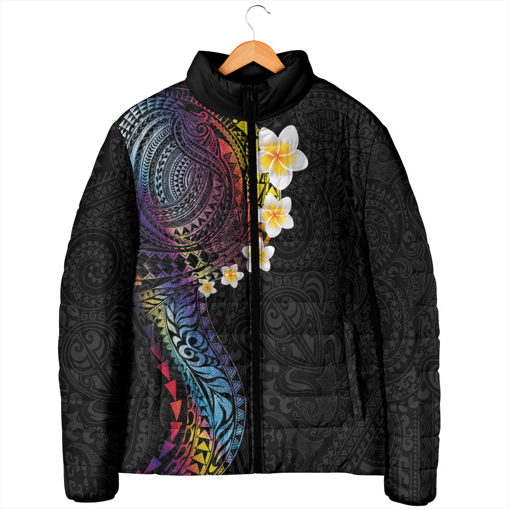 Hawaiian Tribal Tattoo and Plumeria Padded Jacket Polynesian Pattern Rainbow