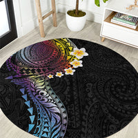 Hawaiian Tribal Tattoo and Plumeria Round Carpet Polynesian Pattern Rainbow