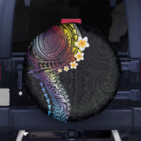 Hawaiian Tribal Tattoo and Plumeria Spare Tire Cover Polynesian Pattern Rainbow