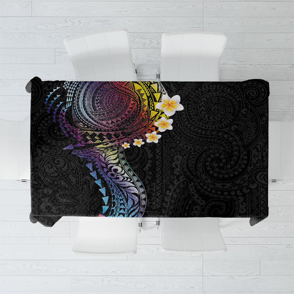 Hawaiian Tribal Tattoo and Plumeria Tablecloth Polynesian Pattern Rainbow