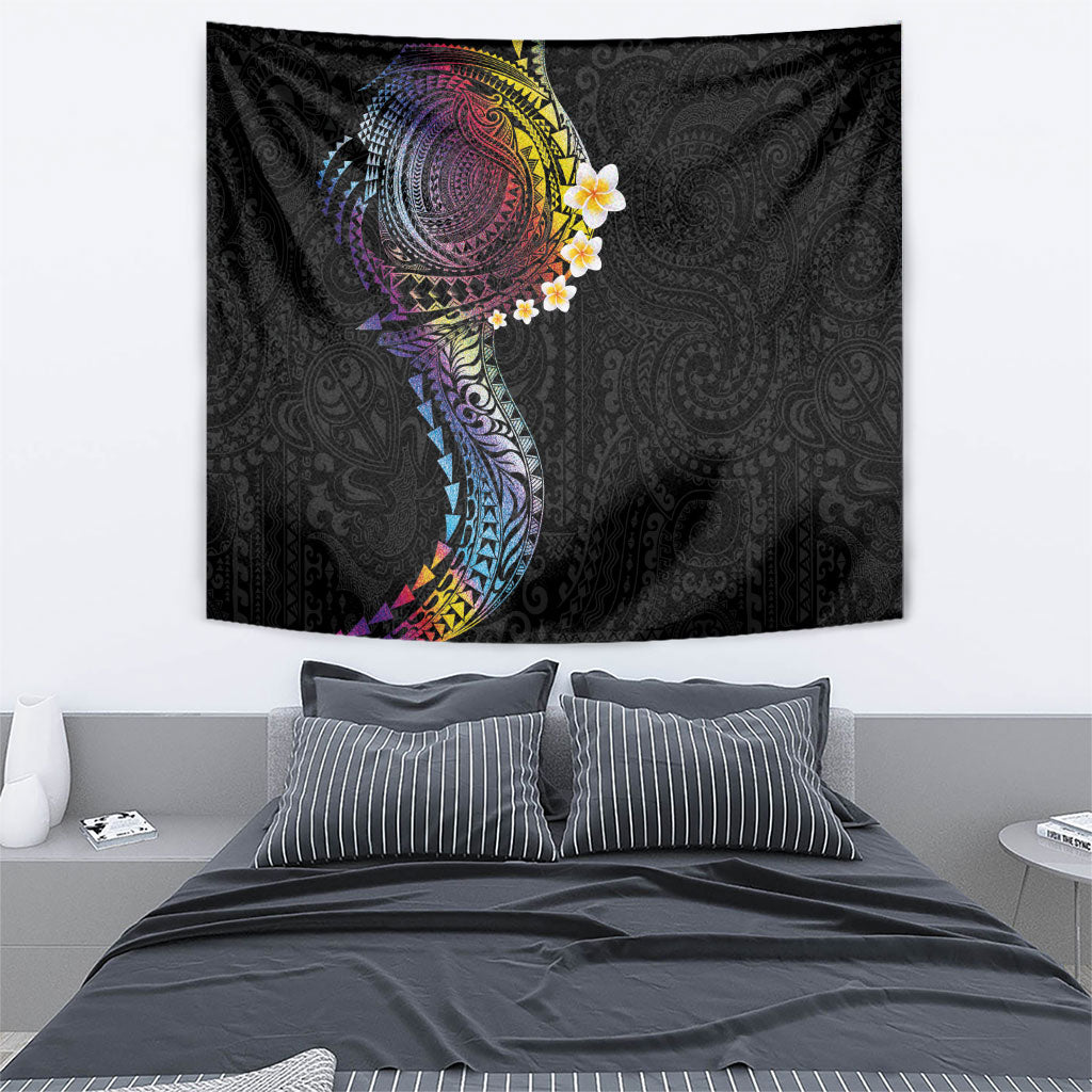 Hawaiian Tribal Tattoo and Plumeria Tapestry Polynesian Pattern Rainbow