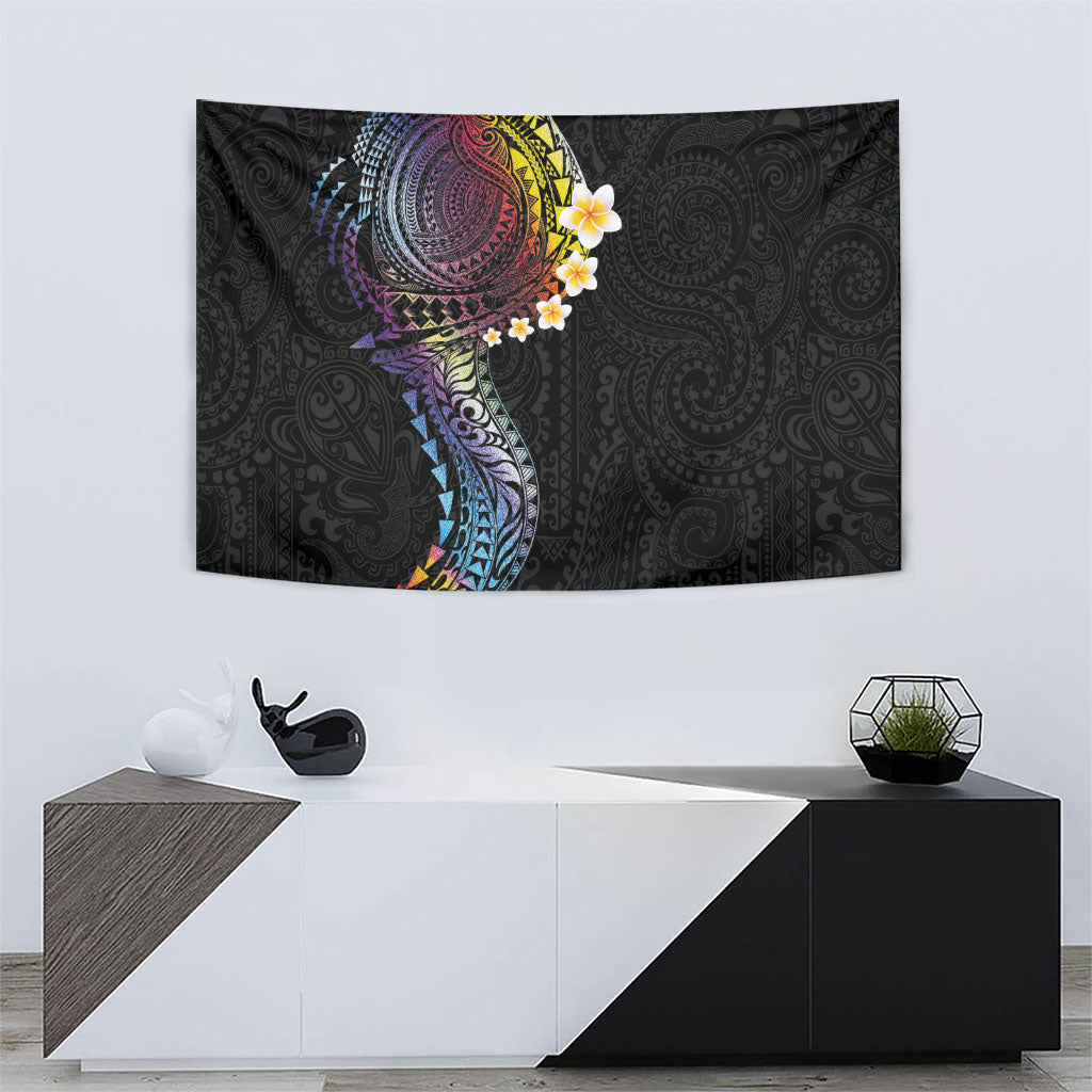 Hawaiian Tribal Tattoo and Plumeria Tapestry Polynesian Pattern Rainbow