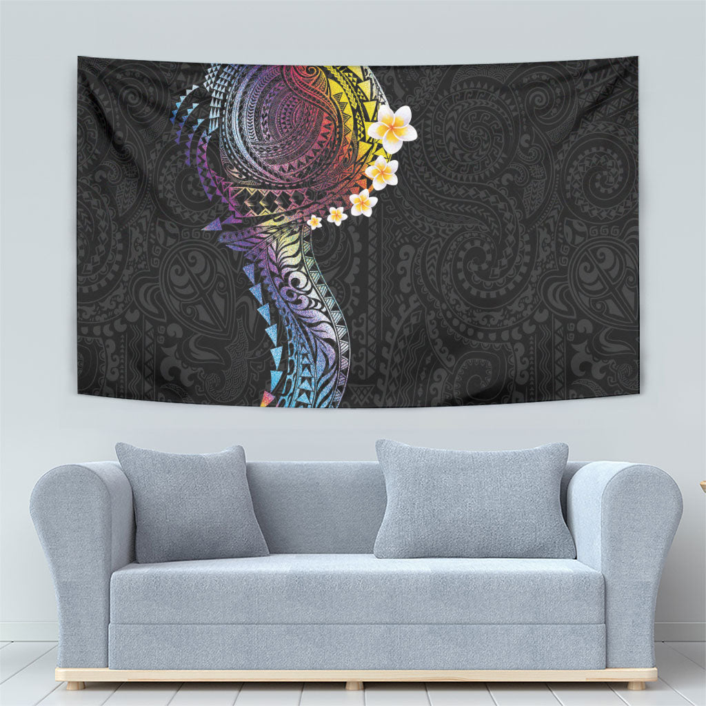 Hawaiian Tribal Tattoo and Plumeria Tapestry Polynesian Pattern Rainbow