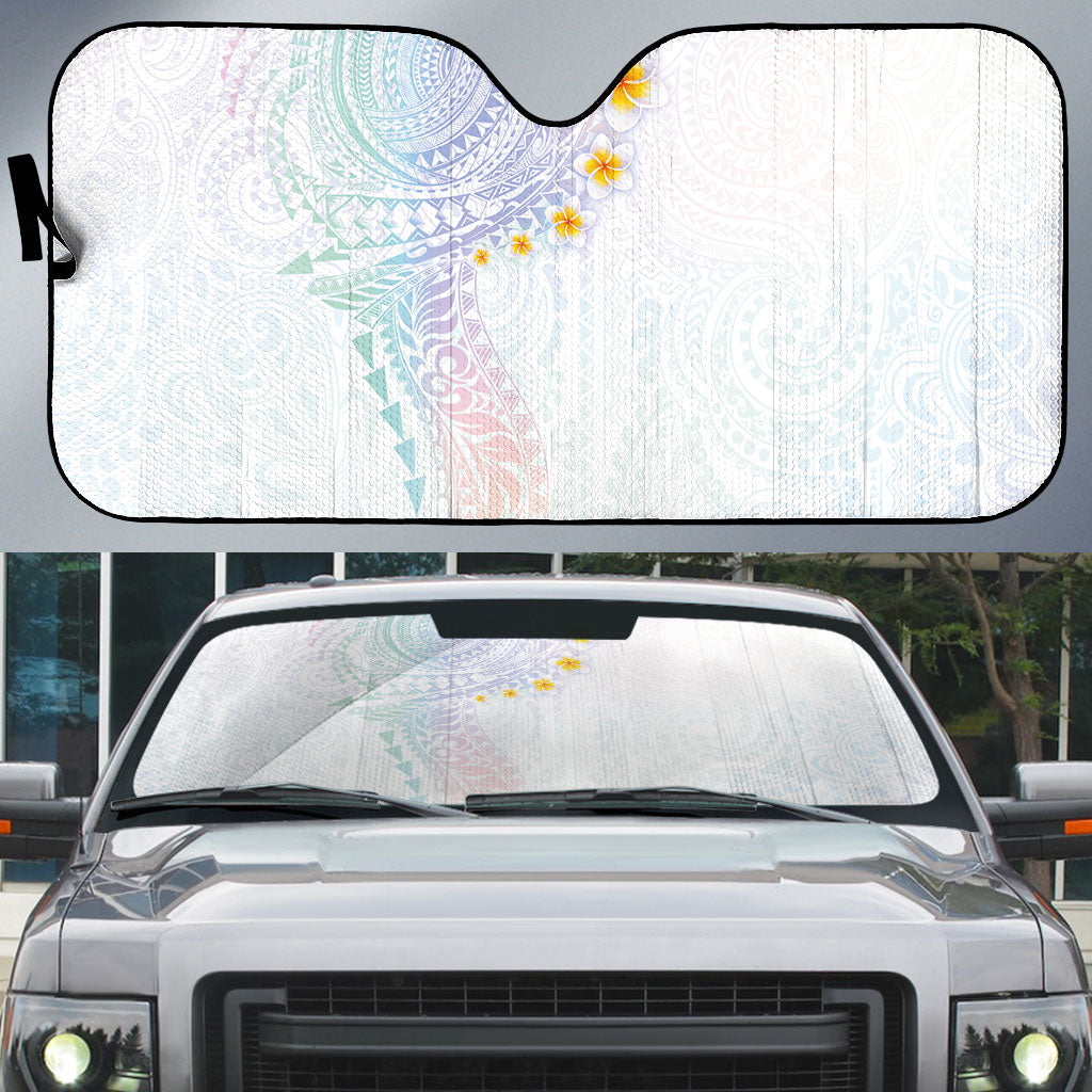Hawaiian Tribal Tattoo and Plumeria Auto Sun Shade Polynesian Pattern Sweet LT03 White - Polynesian Pride