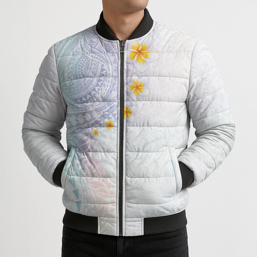 Hawaiian Tribal Tattoo and Plumeria Bomber Puffer Jacket Polynesian Pattern Sweet