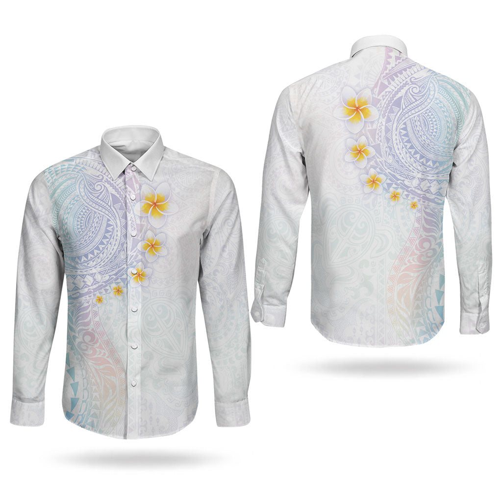 Hawaiian Tribal Tattoo and Plumeria Couples Matching Long Sleeve Bodycon Dress and Long Sleeve Button Shirt Polynesian Pattern Sweet