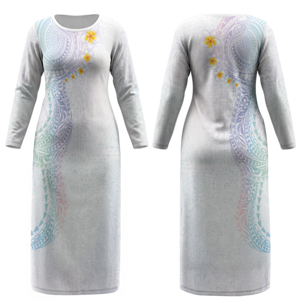 Hawaiian Tribal Tattoo and Plumeria Couples Matching Long Sleeve Bodycon Dress and Long Sleeve Button Shirt Polynesian Pattern Sweet