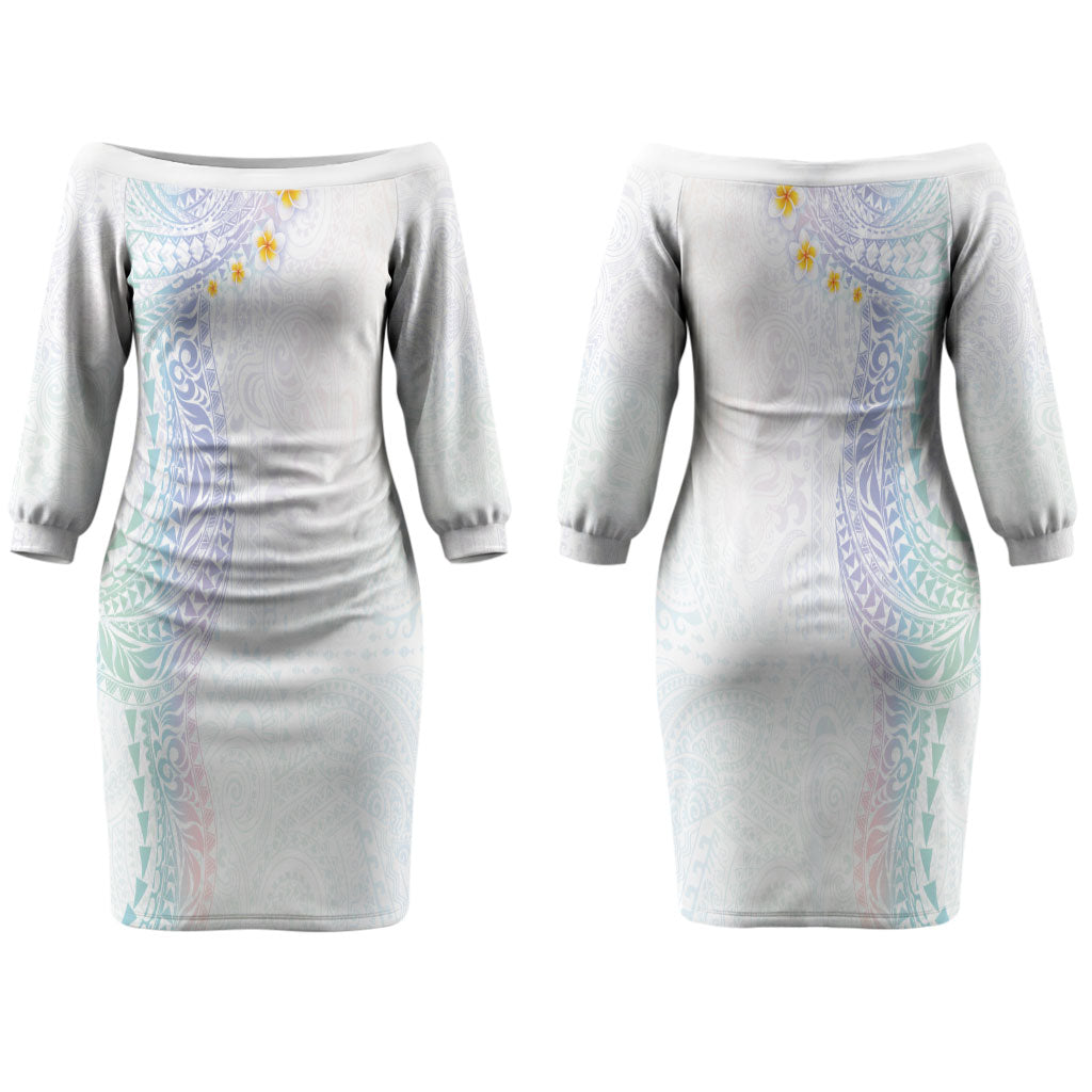 Hawaiian Tribal Tattoo and Plumeria Couples Matching Off The Shoulder Long Sleeve Dress and Long Sleeve Button Shirt Polynesian Pattern Sweet