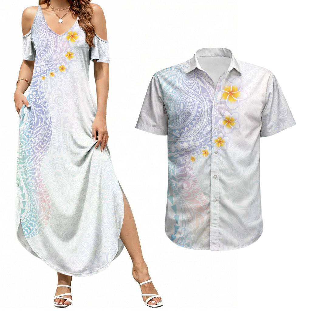 Hawaiian Tribal Tattoo and Plumeria Couples Matching Summer Maxi Dress and Hawaiian Shirt Polynesian Pattern Sweet