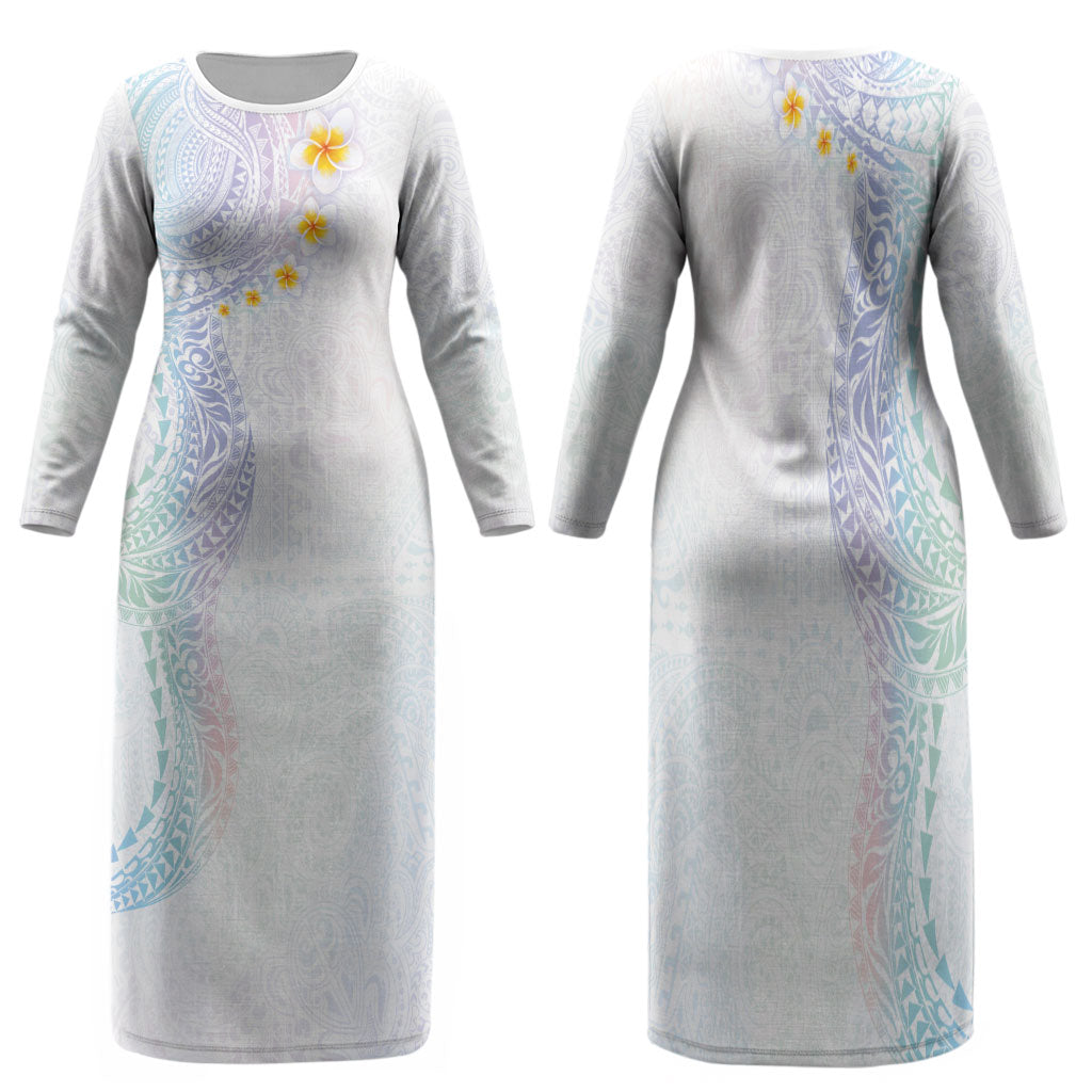 Hawaiian Tribal Tattoo and Plumeria Family Matching Long Sleeve Bodycon Dress and Hawaiian Shirt Polynesian Pattern Sweet