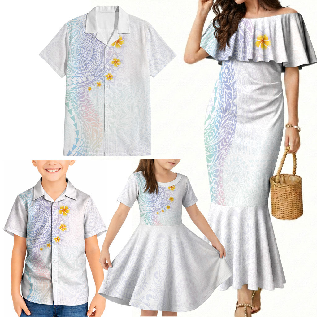 Hawaiian Tribal Tattoo and Plumeria Family Matching Mermaid Dress and Hawaiian Shirt Polynesian Pattern Sweet