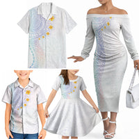 Hawaiian Tribal Tattoo and Plumeria Family Matching Off The Shoulder Long Sleeve Dress and Hawaiian Shirt Polynesian Pattern Sweet