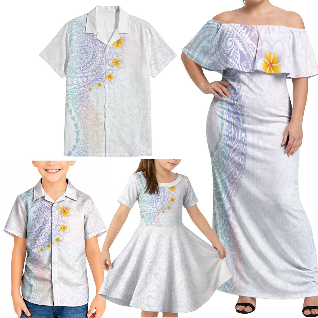 Hawaiian Tribal Tattoo and Plumeria Family Matching Off Shoulder Maxi Dress and Hawaiian Shirt Polynesian Pattern Sweet