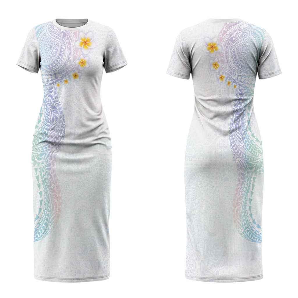 Hawaiian Tribal Tattoo and Plumeria Family Matching Short Sleeve Bodycon Dress and Hawaiian Shirt Polynesian Pattern Sweet