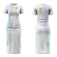 Hawaiian Tribal Tattoo and Plumeria Family Matching Short Sleeve Bodycon Dress and Hawaiian Shirt Polynesian Pattern Sweet