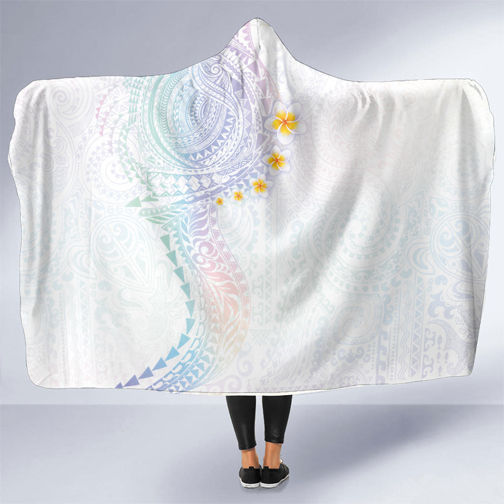 Hawaiian Tribal Tattoo and Plumeria Hooded Blanket Polynesian Pattern Sweet LT03 One Size White - Polynesian Pride