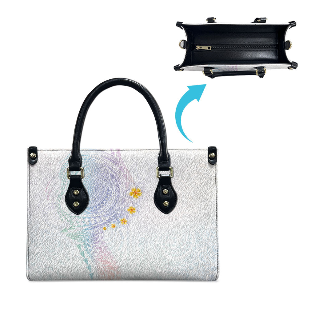 Hawaiian Tribal Tattoo and Plumeria Leather Bag Polynesian Pattern Sweet
