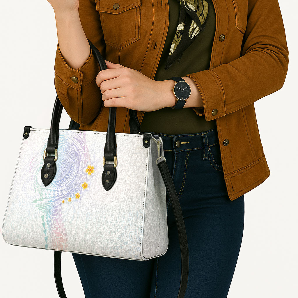 Hawaiian Tribal Tattoo and Plumeria Leather Bag Polynesian Pattern Sweet