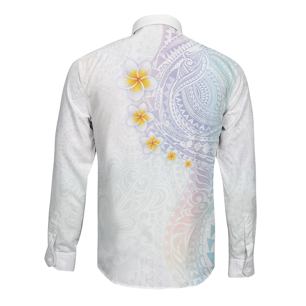 Hawaiian Tribal Tattoo and Plumeria Long Sleeve Button Shirt Polynesian Pattern Sweet