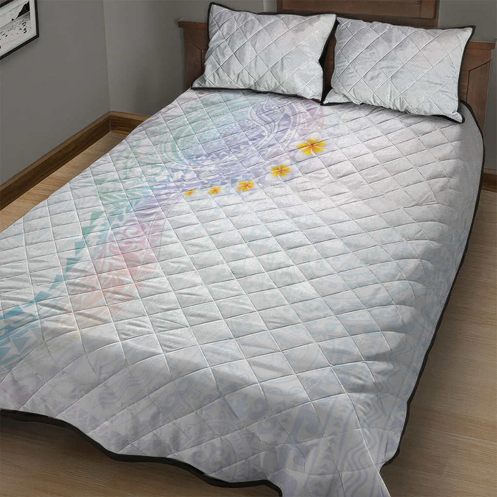 Hawaiian Tribal Tattoo and Plumeria Quilt Bed Set Polynesian Pattern Sweet