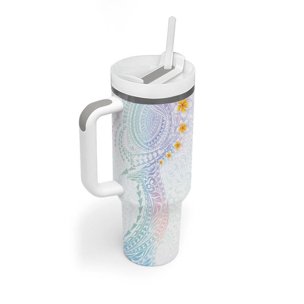 Hawaiian Tribal Tattoo and Plumeria Tumbler With Handle Polynesian Pattern Sweet