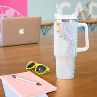 Hawaiian Tribal Tattoo and Plumeria Tumbler With Handle Polynesian Pattern Sweet