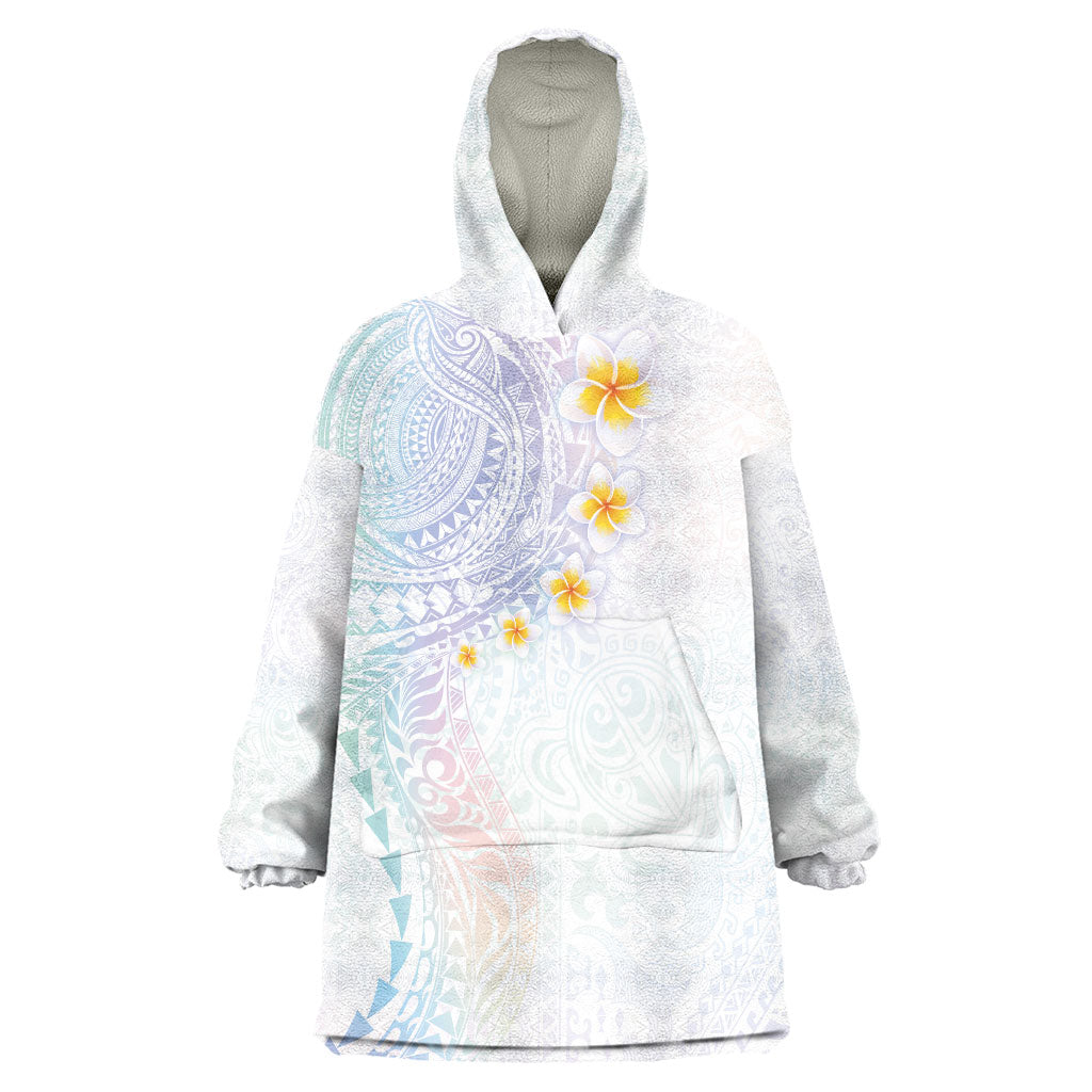 Hawaiian Tribal Tattoo and Plumeria Wearable Blanket Hoodie Polynesian Pattern Sweet