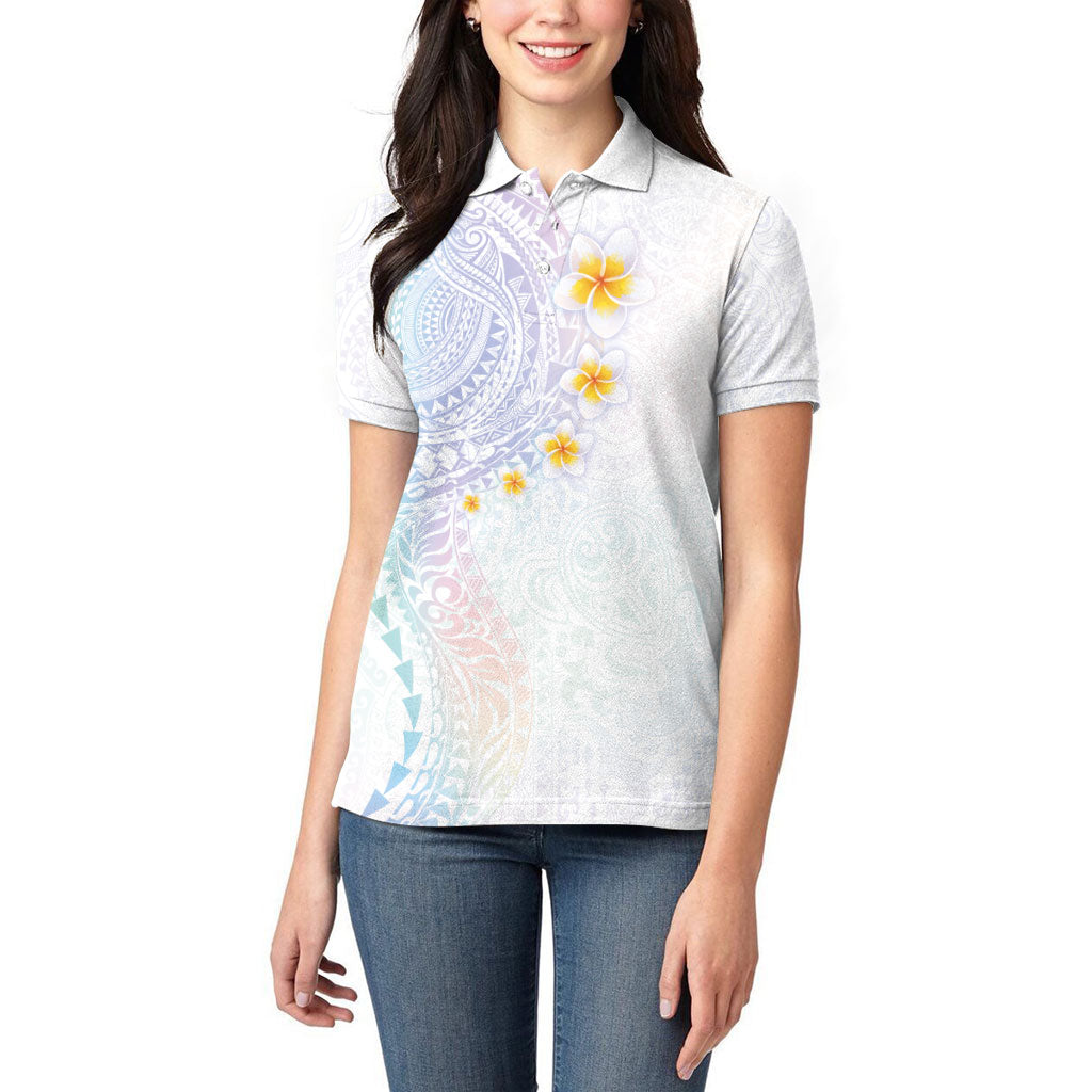 Hawaiian Tribal Tattoo and Plumeria Women Polo Shirt Polynesian Pattern Sweet